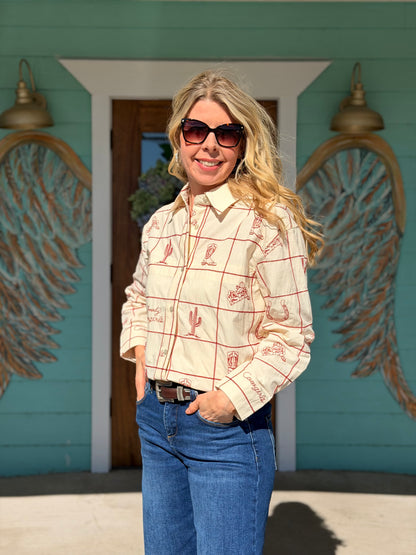 Cherrywood Embroidered Western Button Down Top