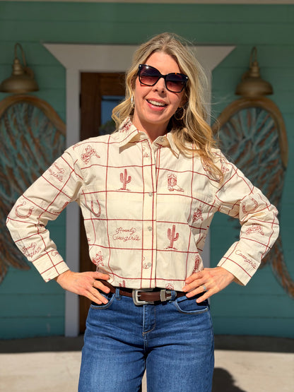 Cherrywood Embroidered Western Button Down Top