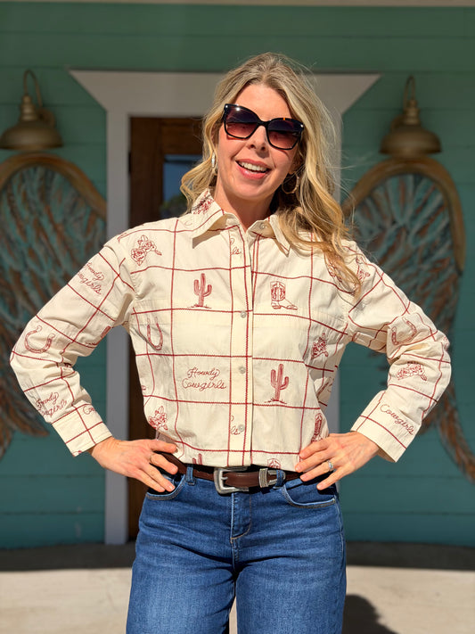 Cherrywood Embroidered Western Button Down Top