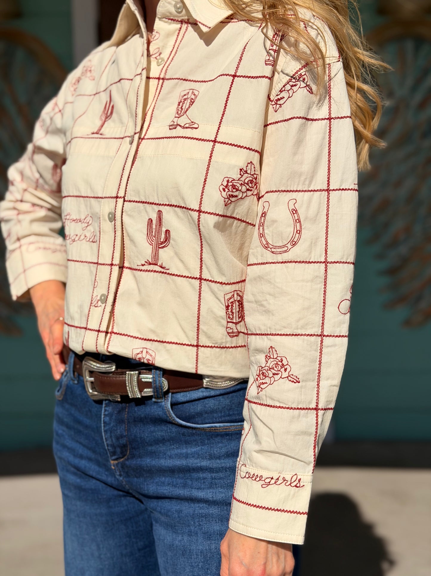Cherrywood Embroidered Western Button Down Top