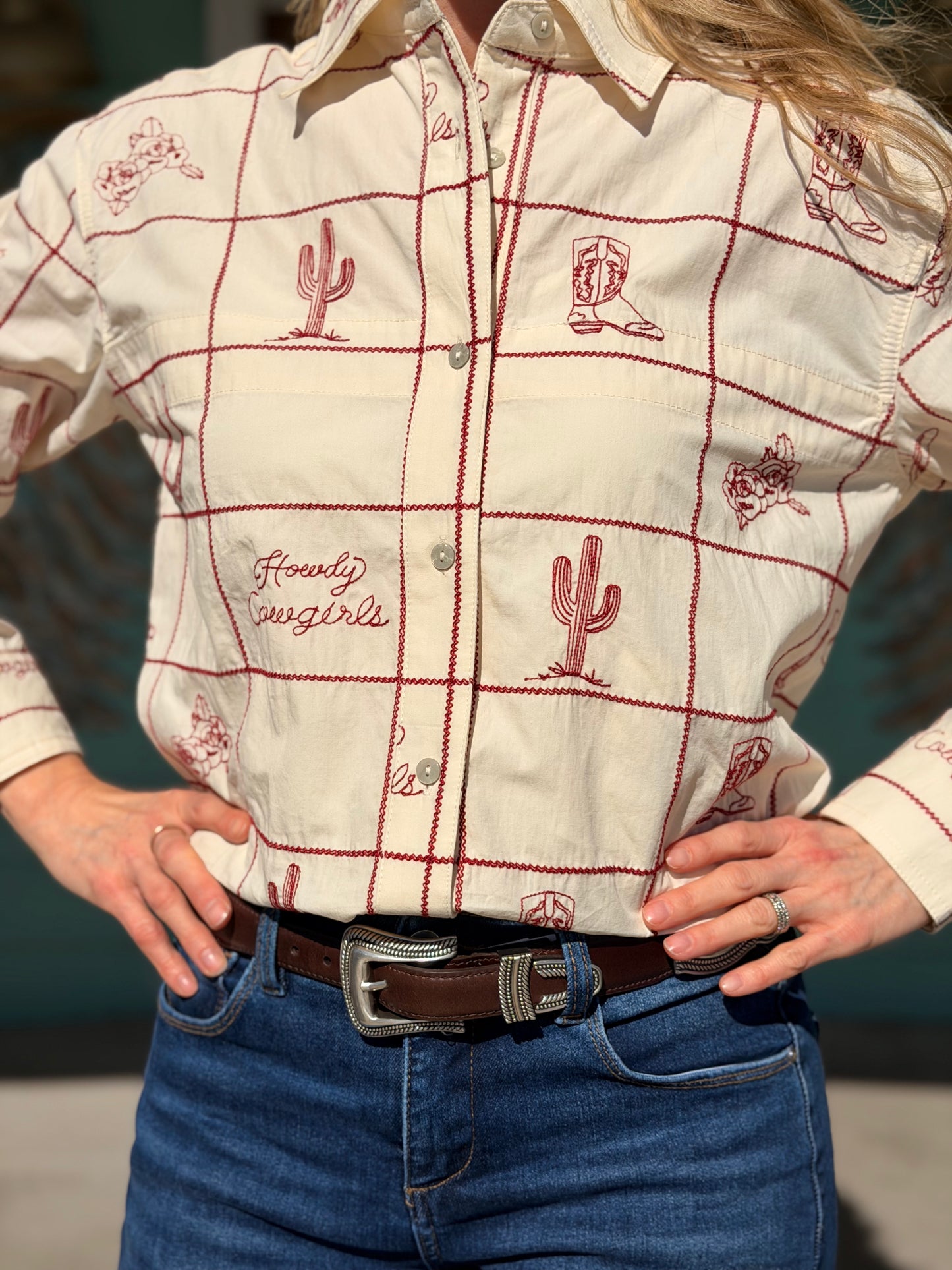 Cherrywood Embroidered Western Button Down Top