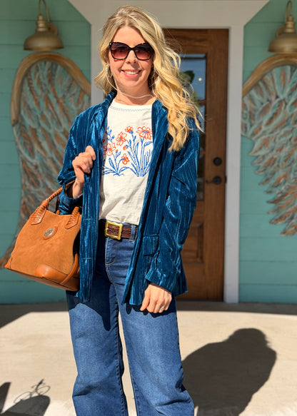 Crushed Velvet Blue Blazer