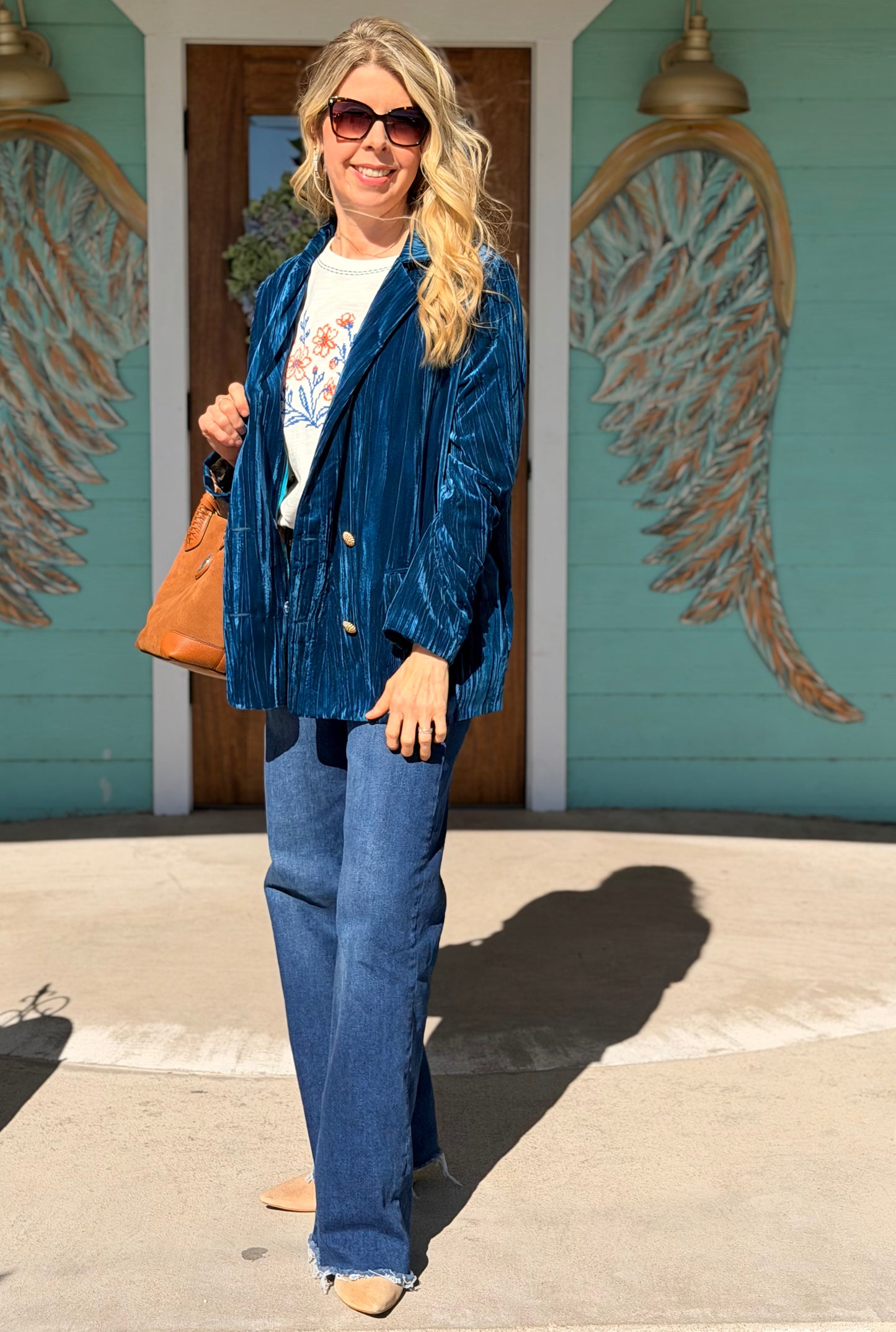 Crushed Velvet Blue Blazer