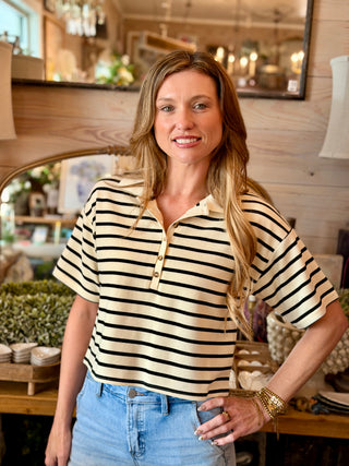 Cream & Black Stripe Polo Shirt