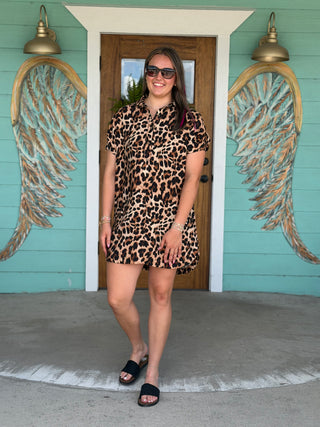 Leopard Print Button Down Mini Dress
