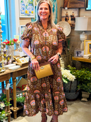 Brown Floral Print Maxi Dress