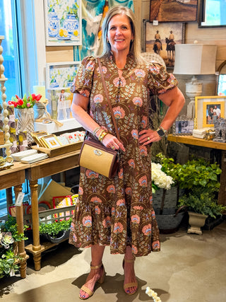 Brown Floral Print Maxi Dress