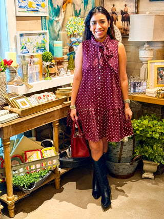 Burgundy Polka Dot Sleeveless Mini Dress