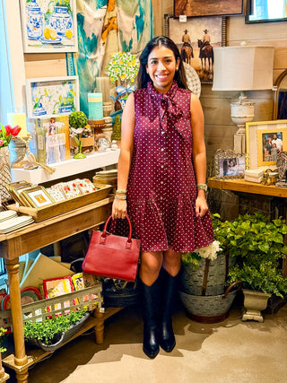Burgundy Polka Dot Sleeveless Mini Dress