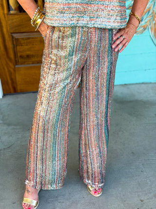 Multi Striped Sequin Wide Leg Pants