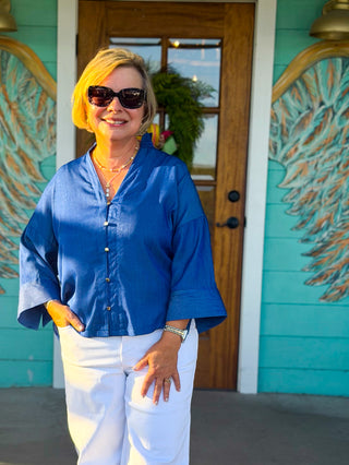Indigo V-Neck 3/4 Sleeve Blouse