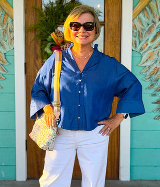 Indigo V-Neck 3/4 Sleeve Blouse