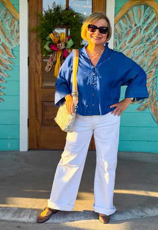 Indigo V-Neck 3/4 Sleeve Blouse