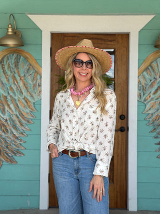 Floral Gauze Cotton Button Down Top