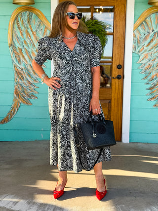 Aryeh  Black & White Empire Midi Dress