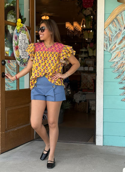 Denim Blue Sailor Style Scallop Shorts