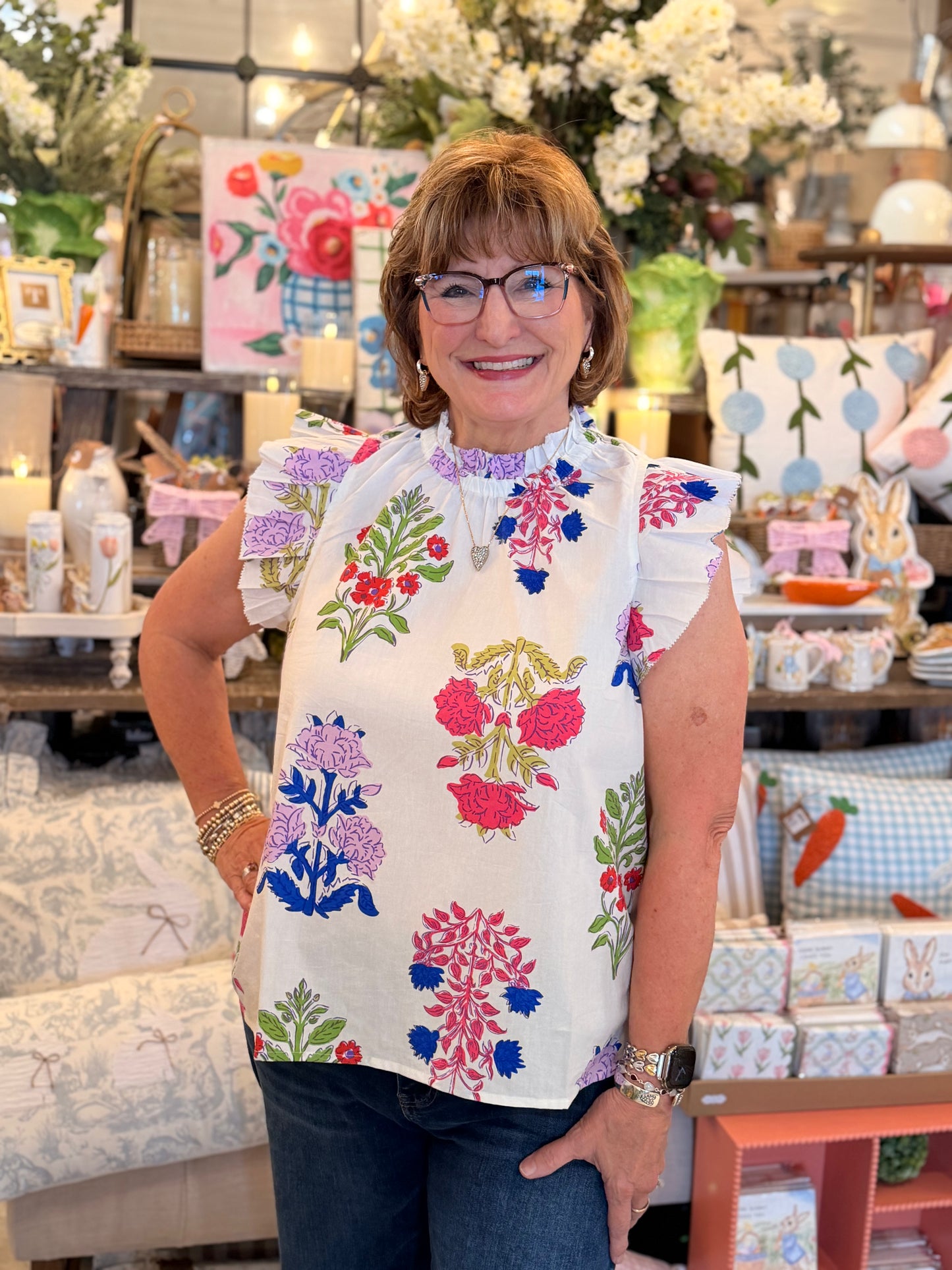 Kenzie Multi Floral Flounce Top