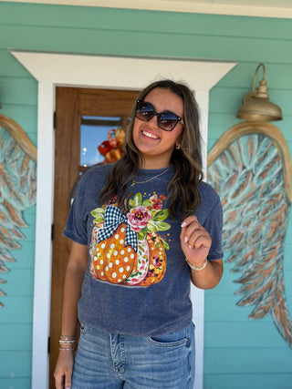 Navy Floral Pumpkin Fall Tee