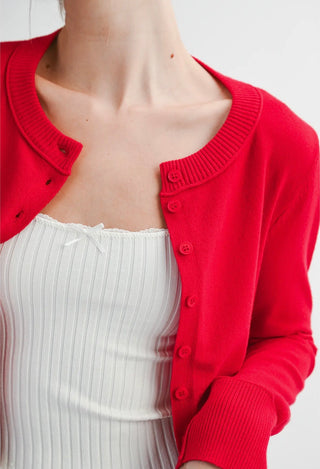 Cherry Ribbed Button Up Cardigan