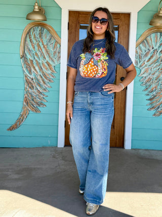 Navy Floral Pumpkin Fall Tee