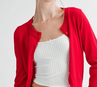Cherry Ribbed Button Up Cardigan