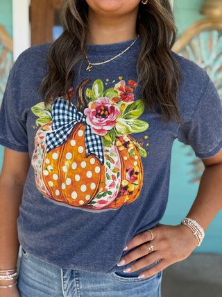 Navy Floral Pumpkin Fall Tee