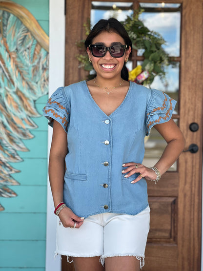 Layerz Karly Denim Burnt Orange Top