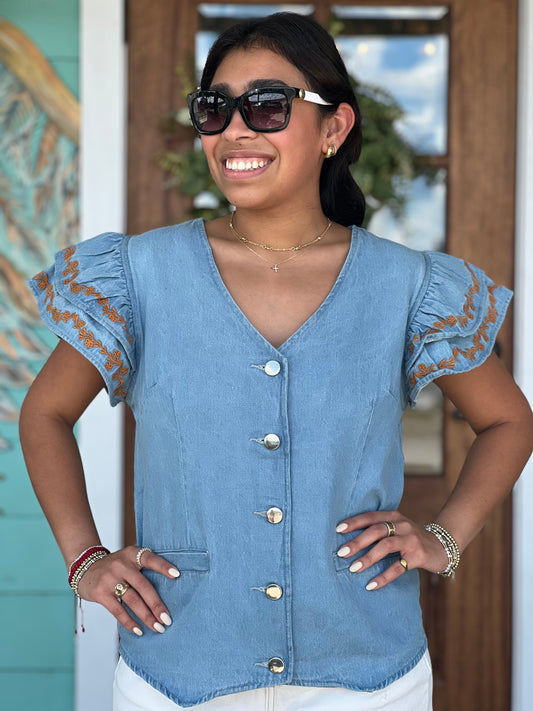 Layerz Karly Denim Burnt Orange Top