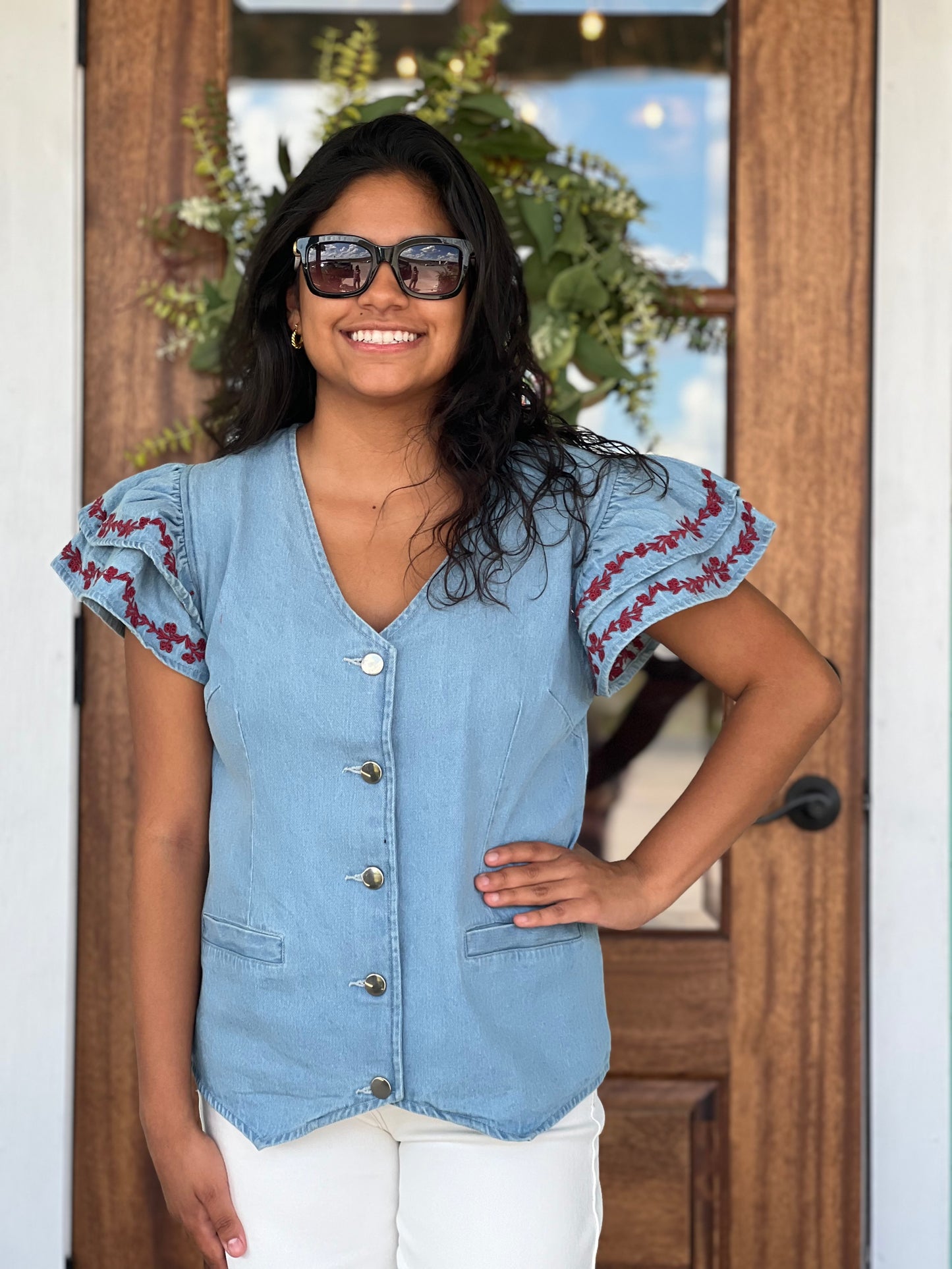 Layerz Karly Denim Maroon Top