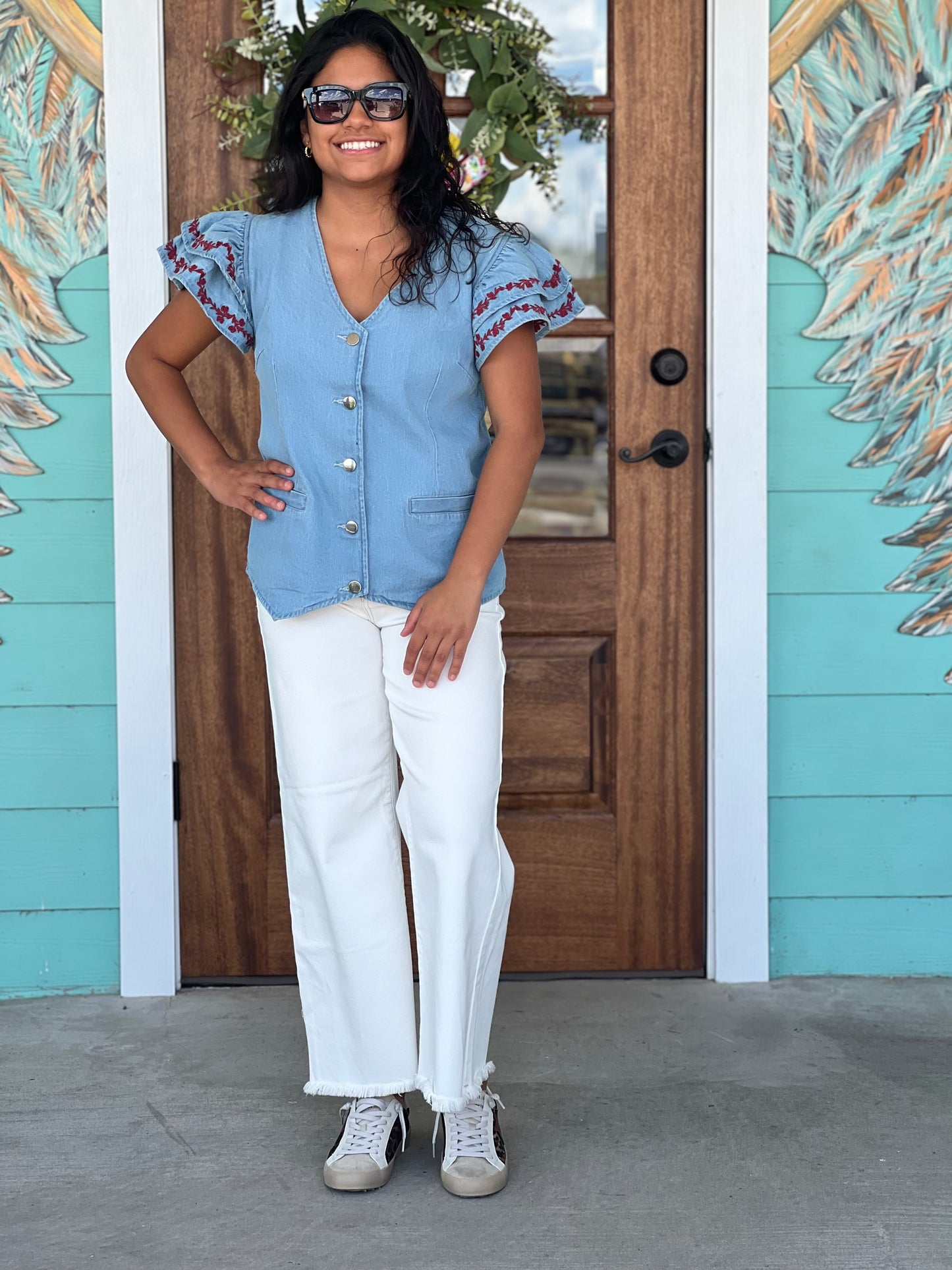 Layerz Karly Denim Maroon Top