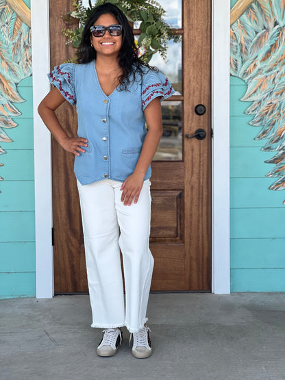 Layerz Karly Denim Maroon Top