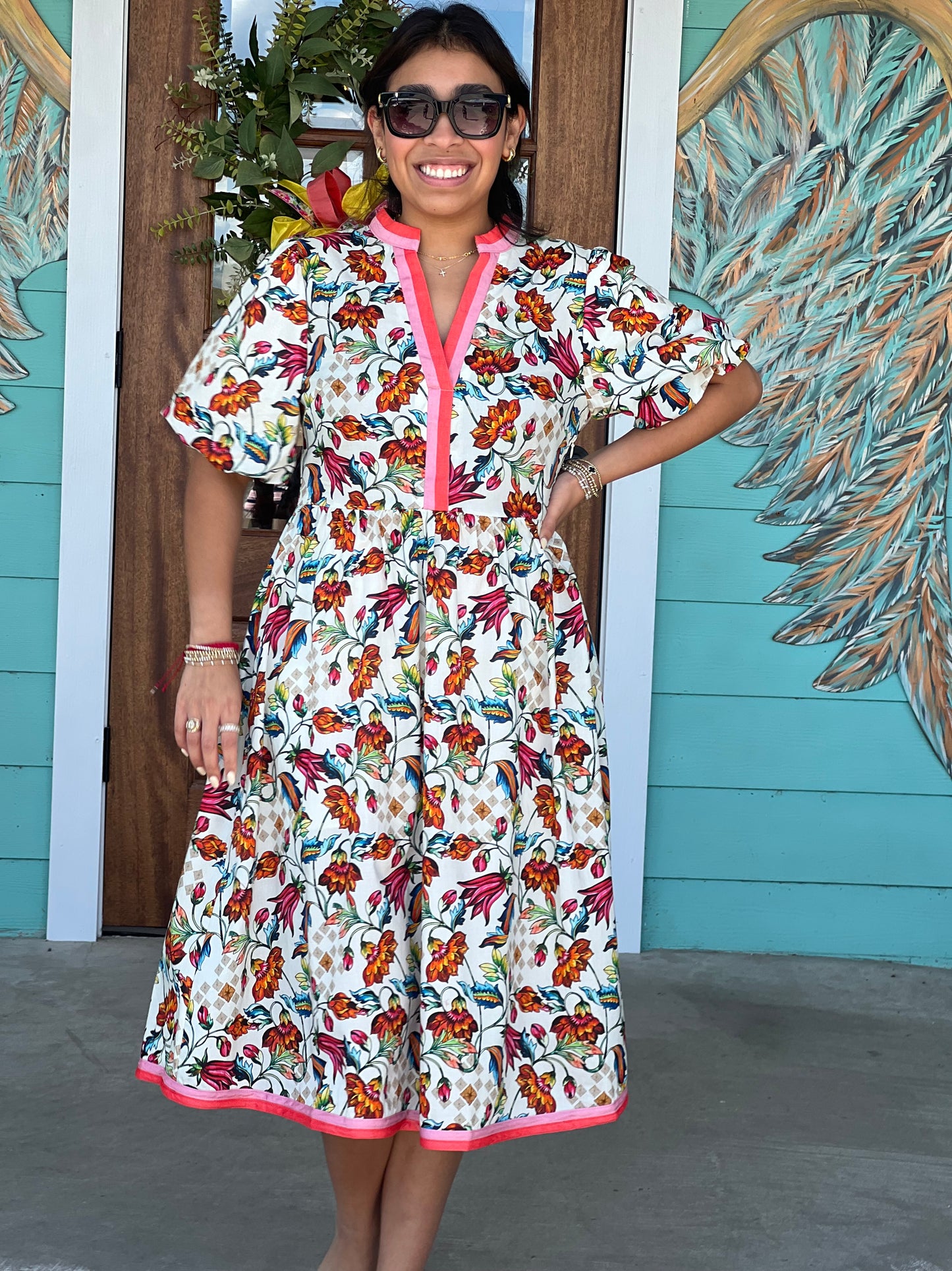 Ivory Multi Floral Print Dress