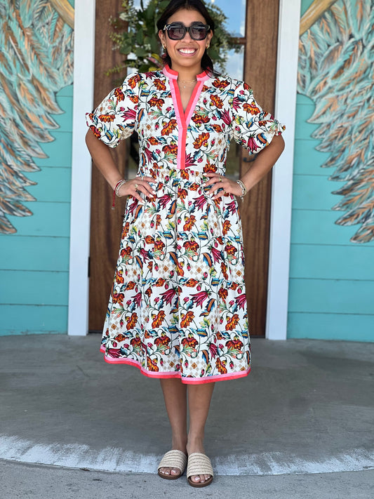 Ivory Multi Floral Print Dress