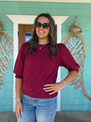 Wine 3/4 Sleeve Detail Top