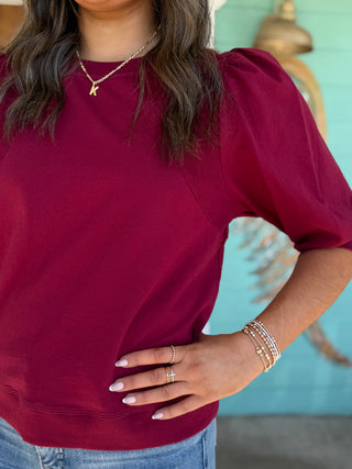 Wine 3/4 Sleeve Detail Top