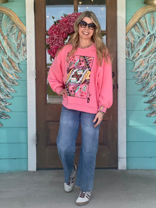 Queen of Sparkles Neon Pink Queen of Music Sweatshirt