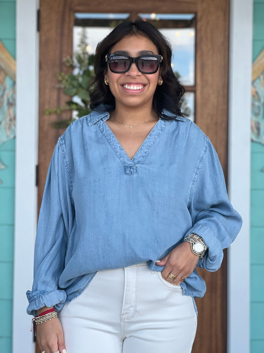 Denim Beretto Long Sleeve Top