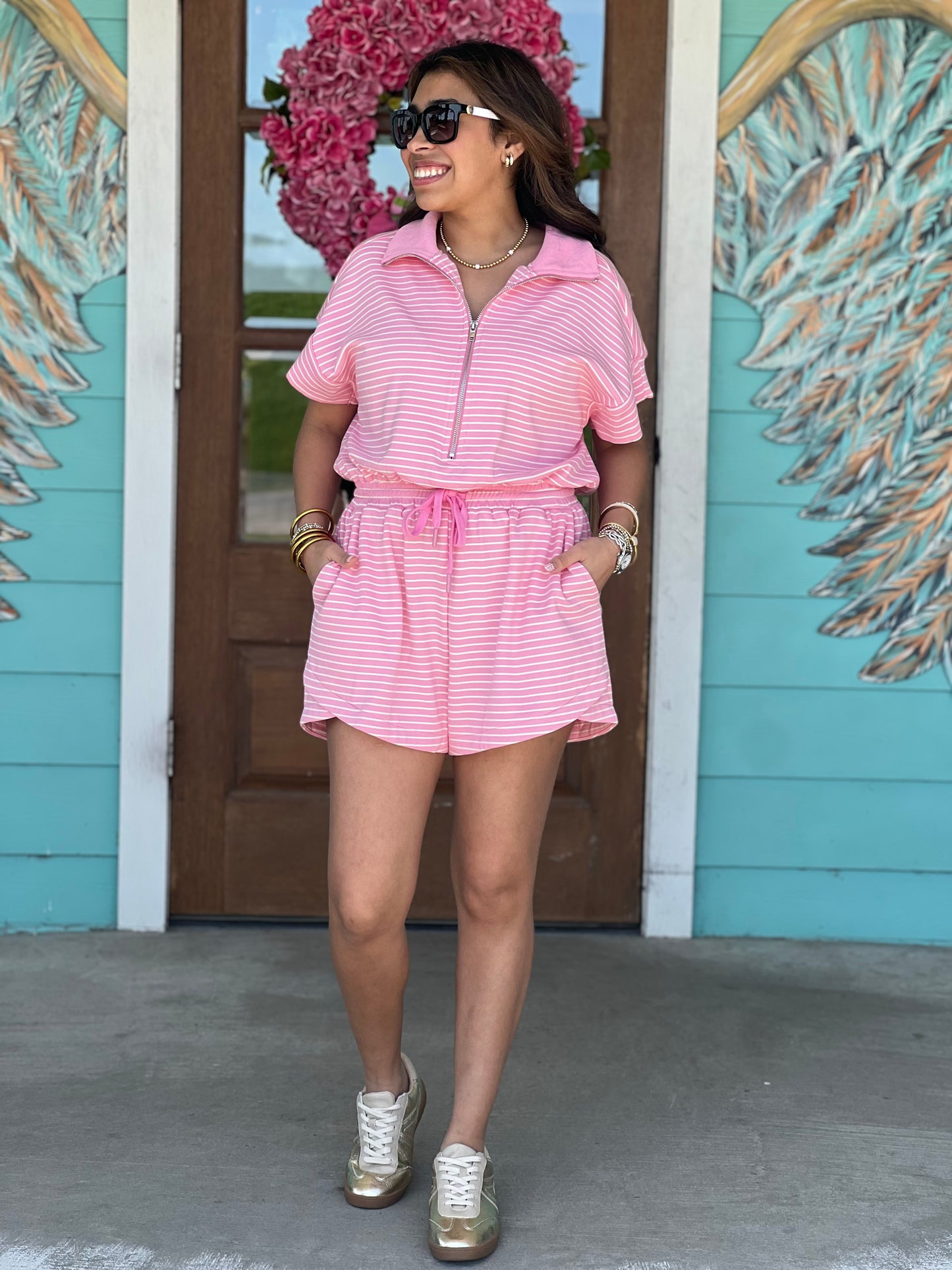 Pink & Cream Stripe Luxeknit Romper