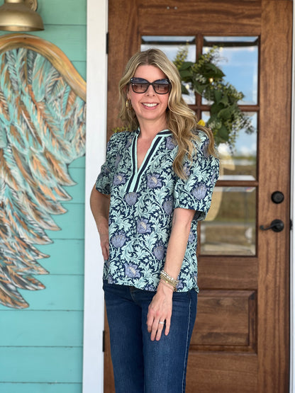 Navy Paisley Pattern Top