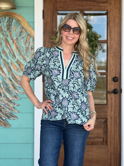 Navy Paisley Pattern Top
