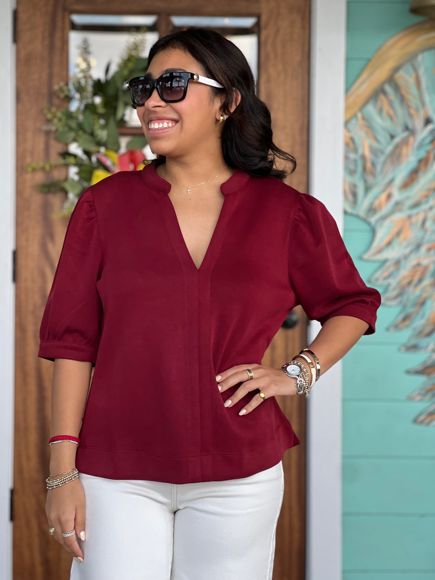 Wine V-Neck Essential Top
