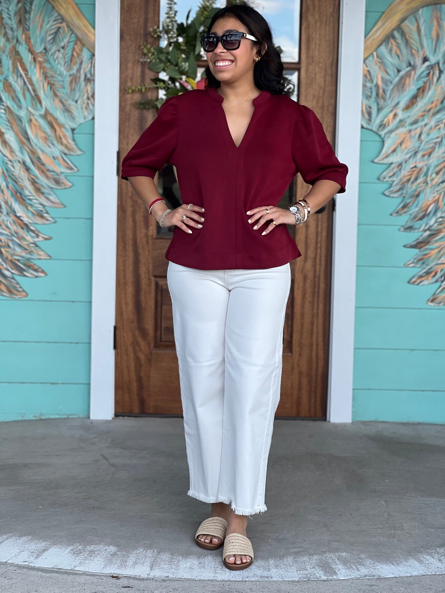 Wine V-Neck Essential Top