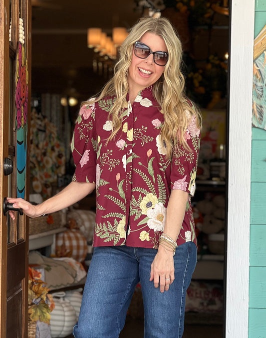 Merlot Floral Cara Top