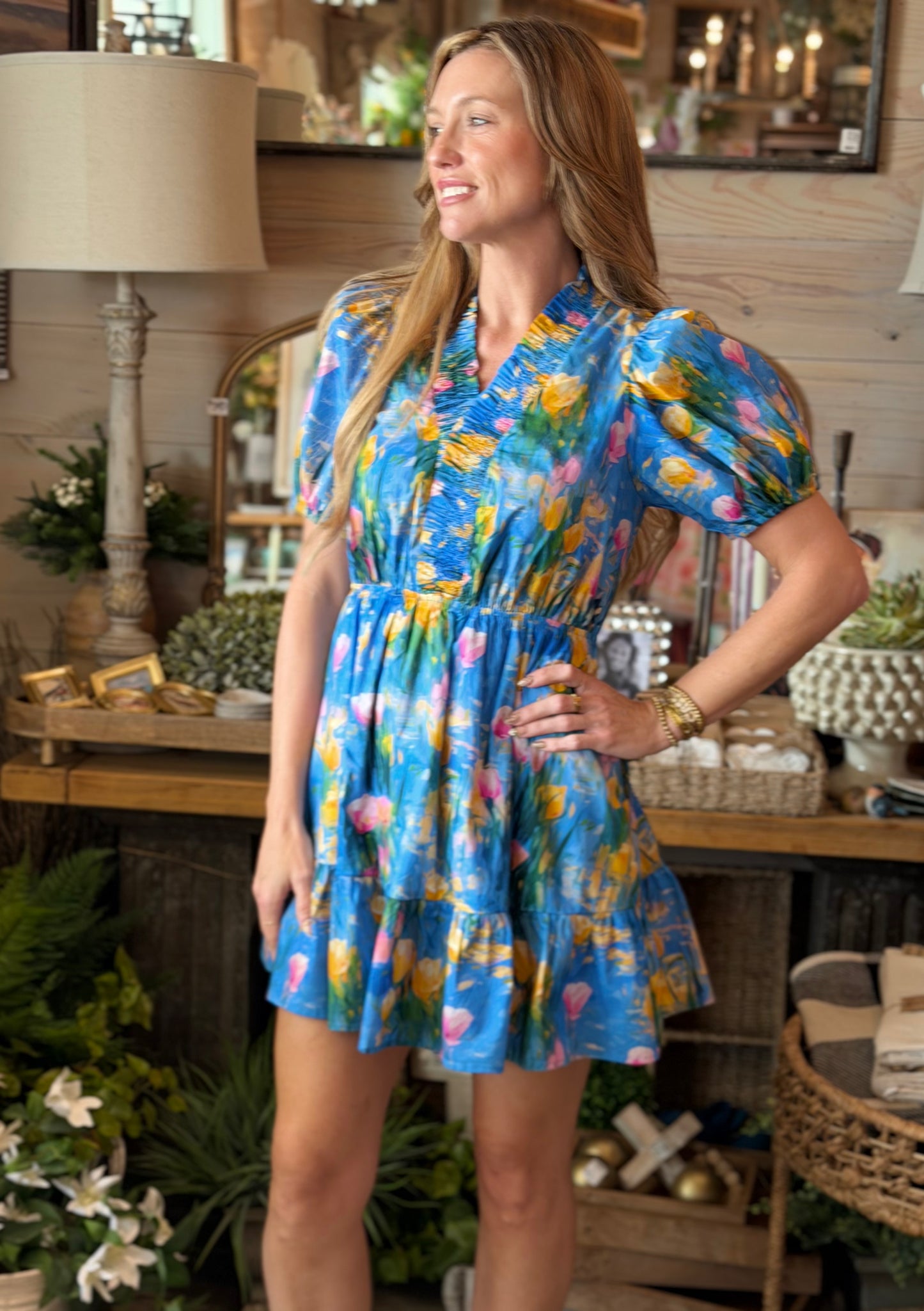 Blue Tulip Print Lettie Dress