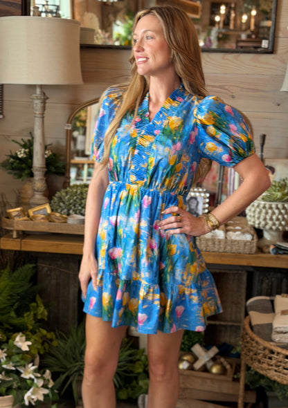Blue Tulip Print Lettie Dress