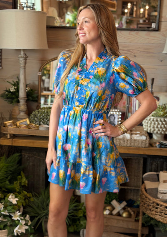 Blue Tulip Print Lettie Dress