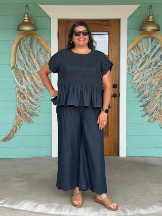 Indigo Chambray Scalloped Pants