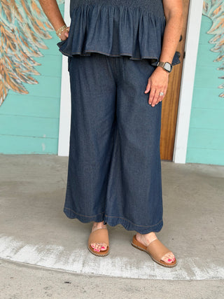 Indigo Chambray Scalloped Pants