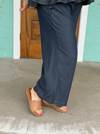 Indigo Chambray Scalloped Pants
