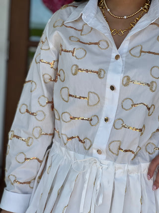 Queen of Sparkles Gold Horse Bit Tie Dress
